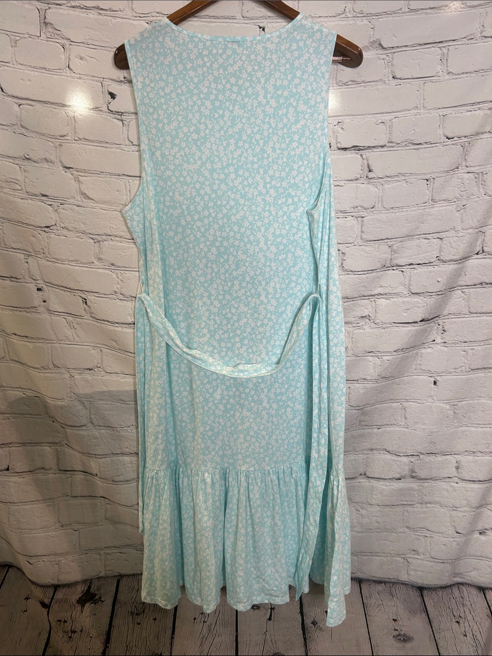 J. Crew Light Aqua Floral Sleeveless Tie-Waist Midi Dress Size 2X - Picture 12 of 13